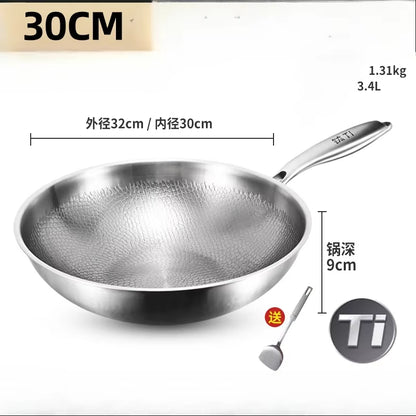 KENGQIANG Pure Titanium Flat Bottomed Wok Non Coated Household Scale Hammer Titanium Frying Pan Cookware Cooking Pot Non Stick