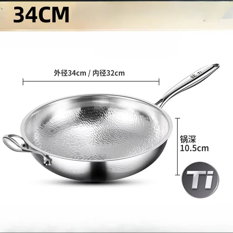 KENGQIANG Pure Titanium Flat Bottomed Wok Non Coated Household Scale Hammer Titanium Frying Pan Cookware Cooking Pot Non Stick