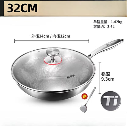 KENGQIANG Pure Titanium Flat Bottomed Wok Non Coated Household Scale Hammer Titanium Frying Pan Cookware Cooking Pot Non Stick