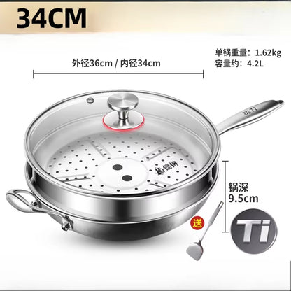 KENGQIANG Pure Titanium Flat Bottomed Wok Non Coated Household Scale Hammer Titanium Frying Pan Cookware Cooking Pot Non Stick