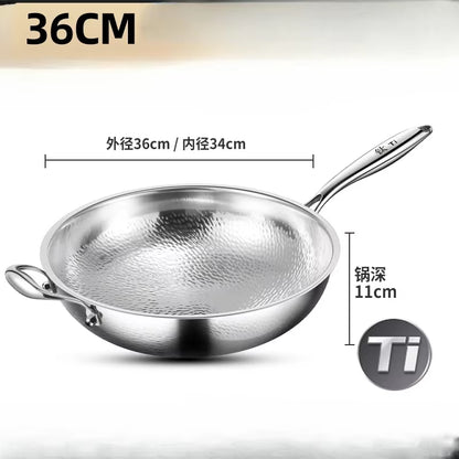 KENGQIANG Pure Titanium Flat Bottomed Wok Non Coated Household Scale Hammer Titanium Frying Pan Cookware Cooking Pot Non Stick