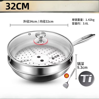 KENGQIANG Pure Titanium Flat Bottomed Wok Non Coated Household Scale Hammer Titanium Frying Pan Cookware Cooking Pot Non Stick